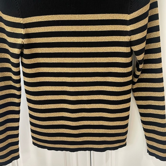 Lauren Ralph Lauren black gold metallic ribbed stripe knit crew neck sweater PL - Picture 4 of 14